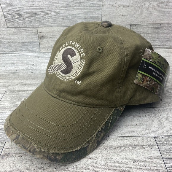 Southwire RealTree Hat Green Camouflage  Distressed Bill Strapback Camo Cap - Picture 13 of 15